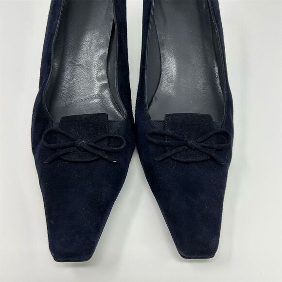 Stuart Weitzman Dark Navy Blue Suede Pumps with Bow Size 11 Square Toe Classic - Picture 5 of 14
